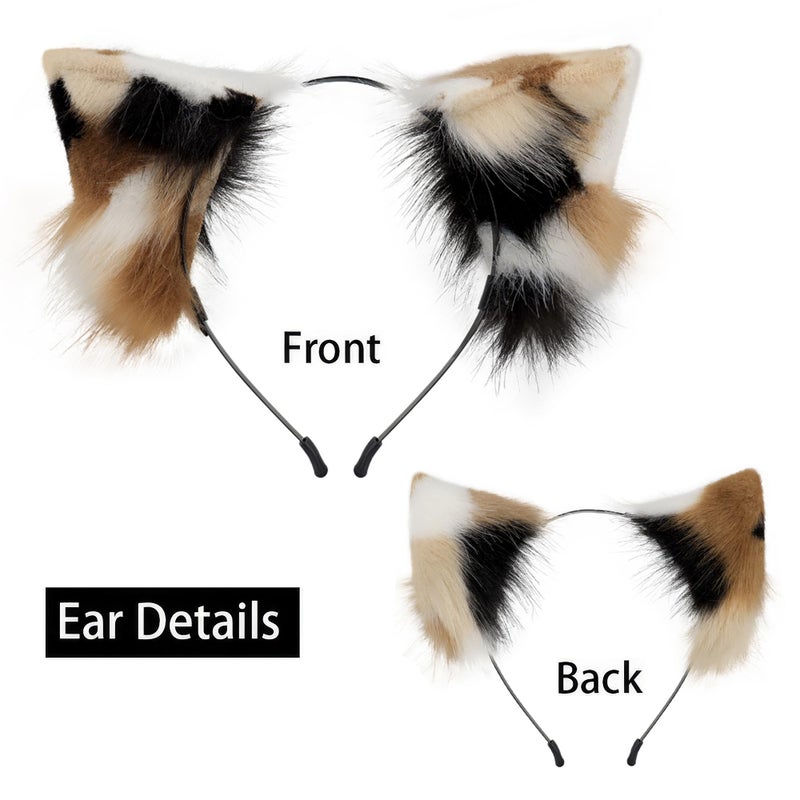 QinRuan Animal Cosplay Costume Accessories Furry Faux Fur Cat Ears Headband and Fox Tail Set Halloween Accessory - Image 3