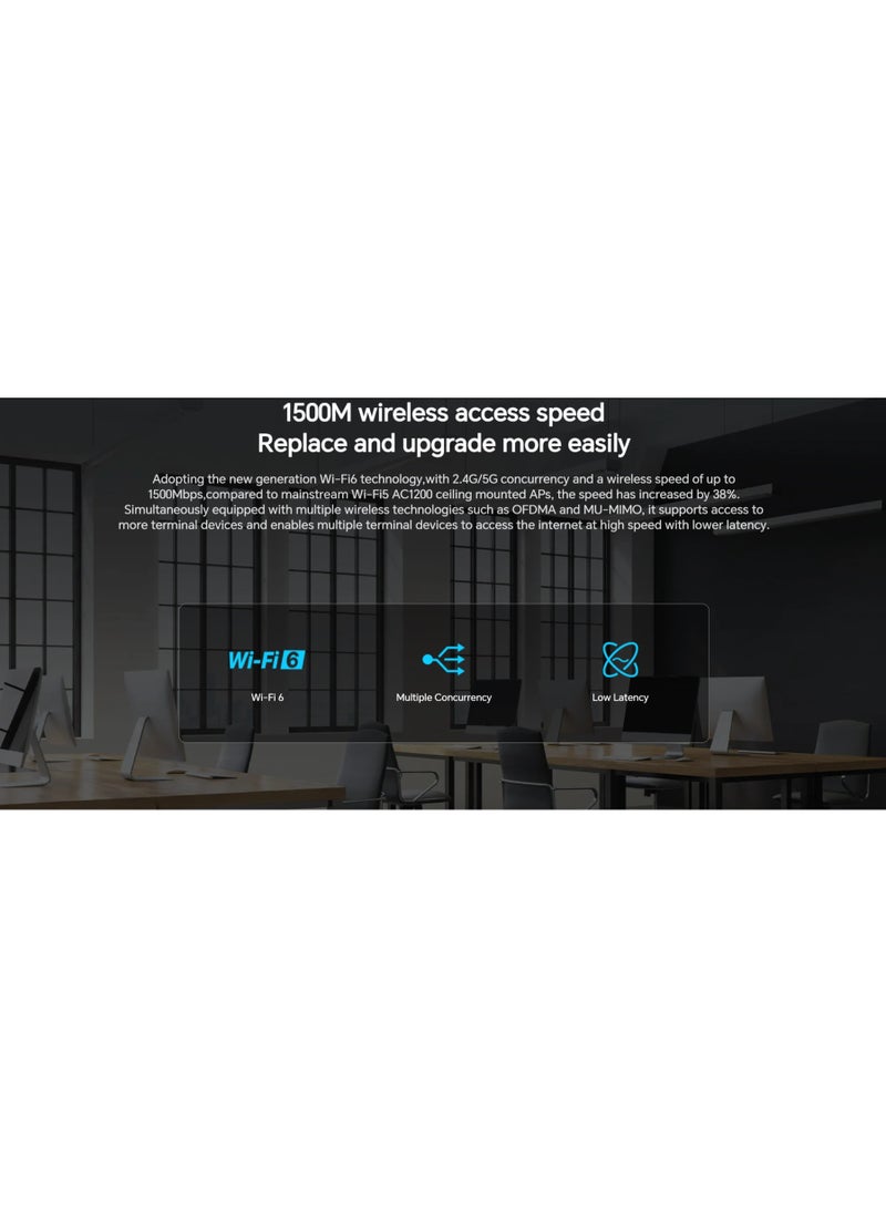 Tenda Access Point Ax1500 Wifi 6 Dual Band Ceiling Mounted Up To 1500 Mbps Support Ofdma And Mu-Mimo Technology Supports Poe Power Supply White - Image 4