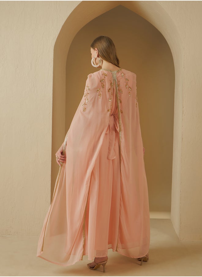 Styli Styli Embroidered Cape Sleeve Belted Kaftan  - Image 5