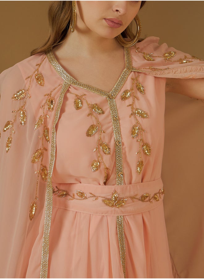 Styli Styli Embroidered Cape Sleeve Belted Kaftan  - Image 4