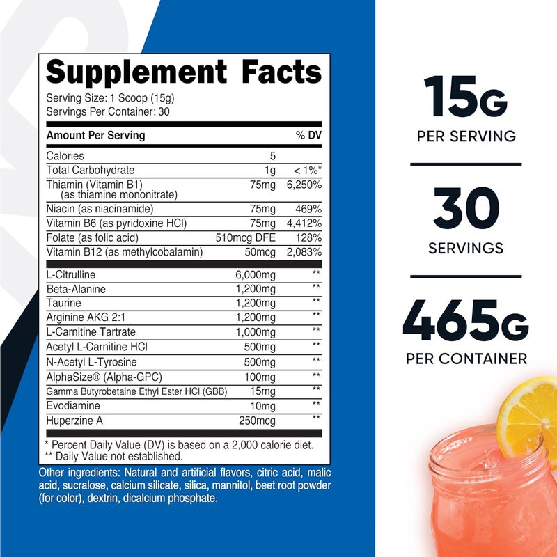 Nutricost نوتريكوست ستيم فري بري وورك آوت 30 حصة ليمون وردي خالي من الكافيين خالي من المنبهات غير معدّل وراثيًا خالي من الغلوتين - Image 2