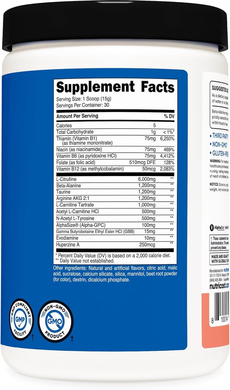 Nutricost نوتريكوست ستيم فري بري وورك آوت 30 حصة ليمون وردي خالي من الكافيين خالي من المنبهات غير معدّل وراثيًا خالي من الغلوتين - Image 5