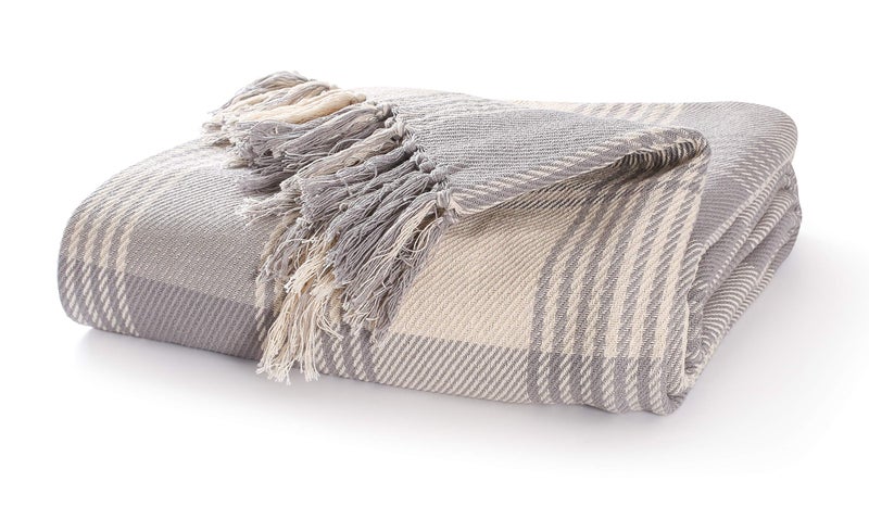 EHC Premium Reversible 100 Cotton Large 250 x 380cm Super King Size Tartan Throws for Sofa Bedspread Grey