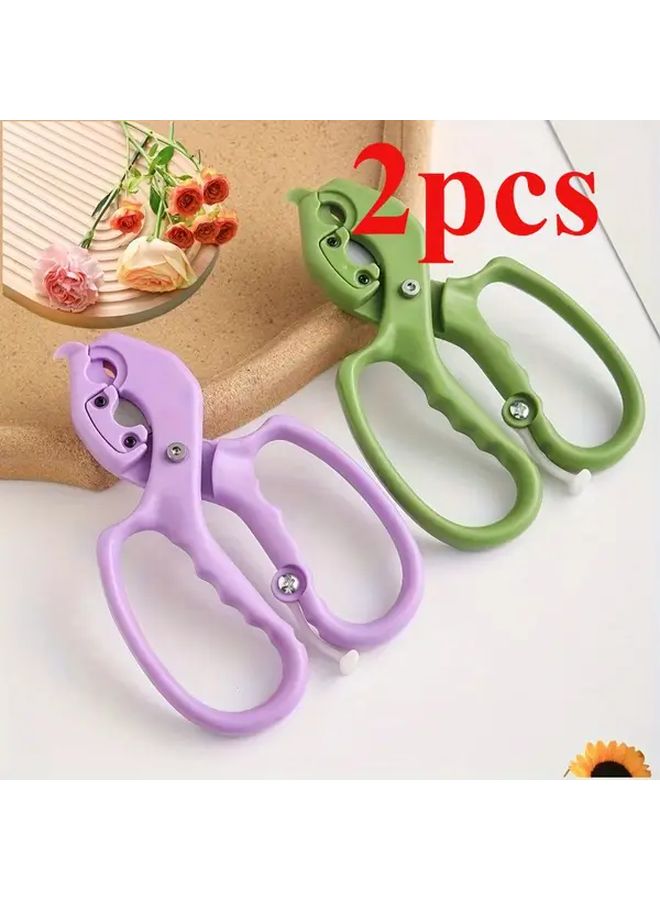 Purple Green 2pcs Durable 2 in 1 Flower Shears Ergonomic Non Slip Handles Sturdy Metal - Image 2