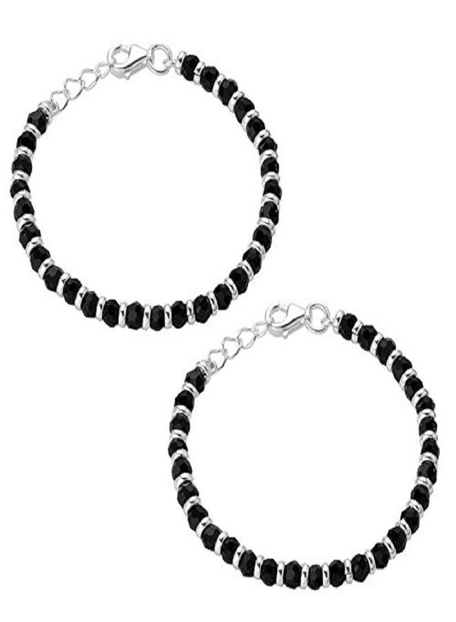 DHRUVS COLLECTION 925 Sterling Silver Black Beads Nazariya Bracelet for New Born Baby Boys & Baby Girls | Adjustable Kids Evil Eye Kada Bangle | Infact Silver Hand Bracelet Chandi Nazar Guttu - Image 1