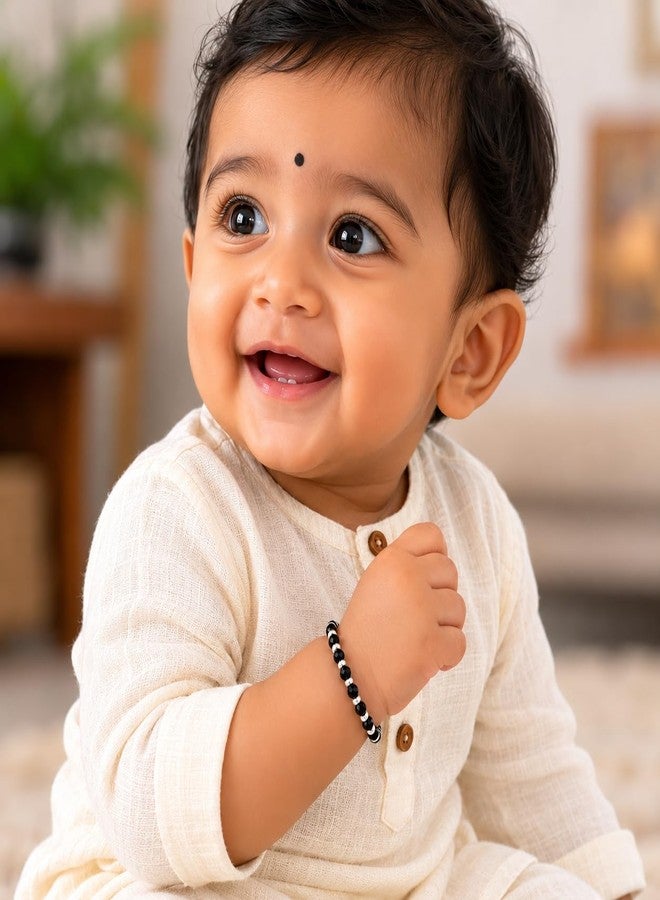 DHRUVS COLLECTION 925 Sterling Silver Black Beads Nazariya Bracelet for New Born Baby Boys & Baby Girls | Adjustable Kids Evil Eye Kada Bangle | Infact Silver Hand Bracelet Chandi Nazar Guttu - Image 2