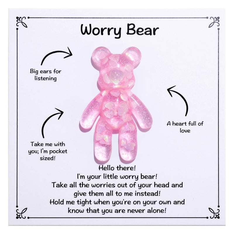 Aesnefe Pocket Worry Bear Hug, Anxiety Relief Keepsake, Mental Health Encouragement Gift, Emotional Support Token, Stress Comfort Gift for Teens & Adults, Pink - Image 1