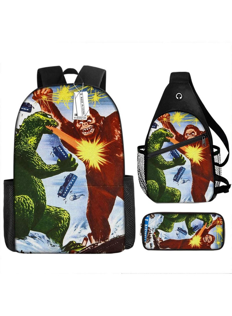general 3-Piece Godzilla VS Kong 3D Print Backpack Set - Image 1
