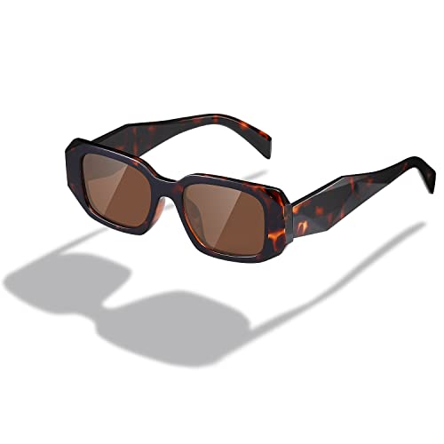 kimorn Rectangle Sunglasses for Women Men Trendy Retro Trendy Sun Glasses 90’s Vintage Square Frame K1307 (Tortoiseshell Frame Brown Lens) - Image 1