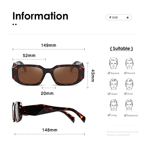 kimorn Rectangle Sunglasses for Women Men Trendy Retro Trendy Sun Glasses 90’s Vintage Square Frame K1307 (Tortoiseshell Frame Brown Lens) - Image 3