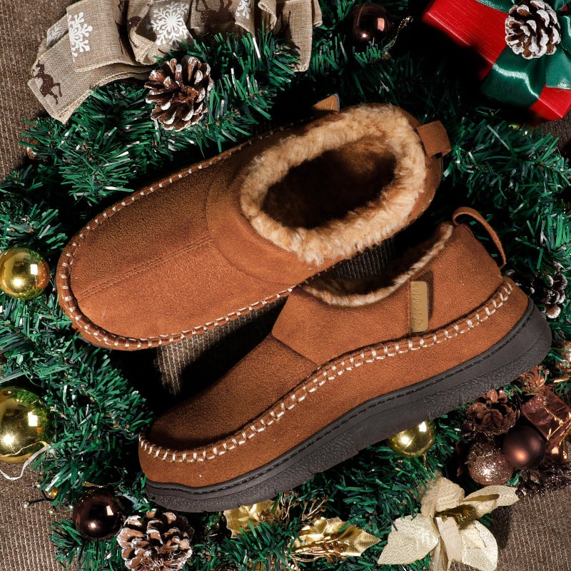 Zigzagger Men's Moccasin Slippers Memory Foam House Shoes, Ankle Toasty Indoor and Outdoor Warm Loafer Slippers(Pumpkin,Size 12) - Image 2