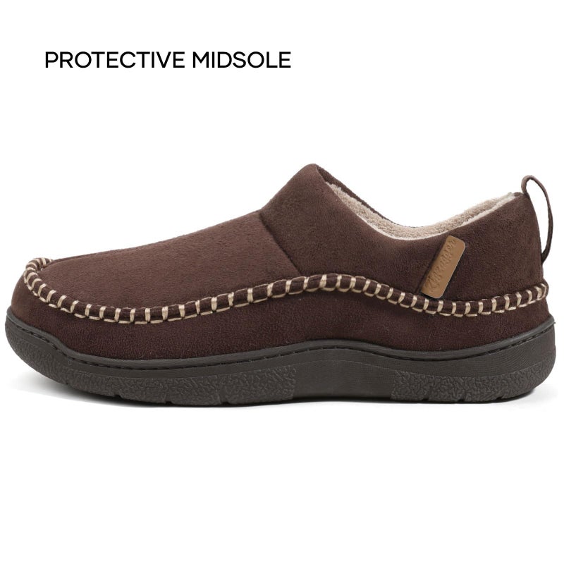 Zigzagger Men's Moccasin Slippers Memory Foam House Shoes, Ankle Toasty Indoor and Outdoor Warm Loafer Slippers(Pumpkin,Size 12) - Image 3