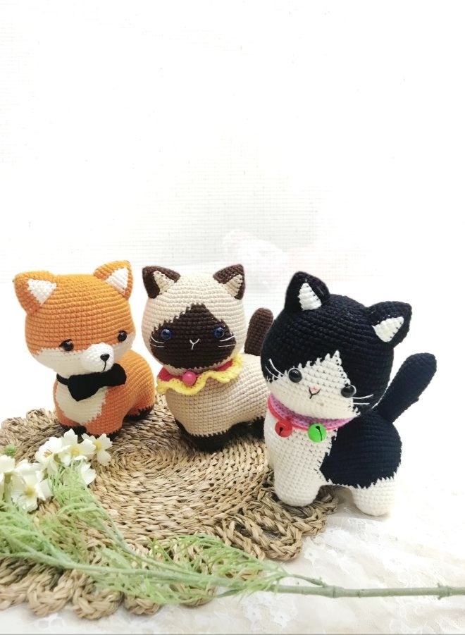 Fatio Handmade Crochet Black and White Cat Doll – 15cm Plush Toy - Image 3