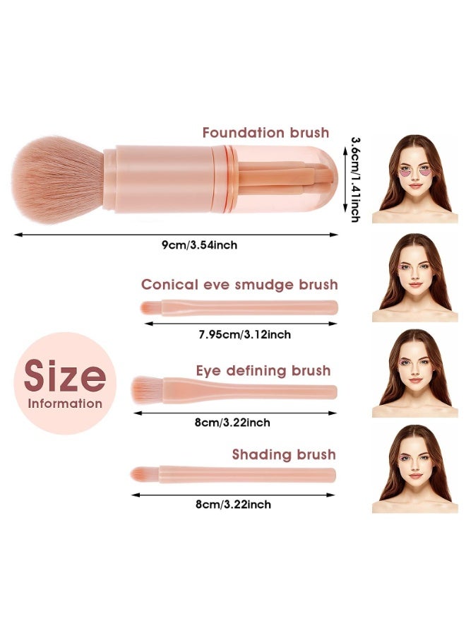 JZS Bolivia's Small Makeup Brush Set, 4 in 1 Portable Travel Complete Function Cosmetic Brushes Kit, Retractable Mini Facial Cosmetic Brush Set, Highlight Eyeshadow Foundation Blending Powder Brush - Image 2