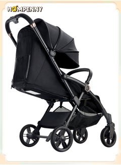 Hompenny Luxury One-Touch Auto-Fold Stroller with Cup Holder, Aerospace-Grade Metal Frame, Silent Large Rubber Wheels, One-Click Adjustable Backrest, Canopy, and Footrest, Washable Fabric, Cabin-Approved Design, 70kg Weight Capacity, Suitable for Ages 0–6  - Image 2