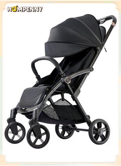 Hompenny Luxury One-Touch Auto-Fold Stroller with Cup Holder, Aerospace-Grade Metal Frame, Silent Large Rubber Wheels, One-Click Adjustable Backrest, Canopy, and Footrest, Washable Fabric, Cabin-Approved Design, 70kg Weight Capacity, Suitable for Ages 0–6  - Image 3
