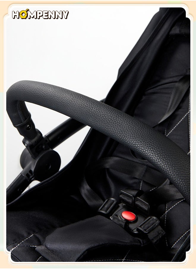 Hompenny - Luxury Auto-Folding Baby Stroller with Free Cup Holder, Aerospace-Grade Metal Frame, 35mm Wide Silent Rubber Wheels, One-Hand Auto Recline Adjustment, Washable Fabric, Cabin-Approved, 70KG Weight Capacity, Suitable for Ages 0–6 - Image 1