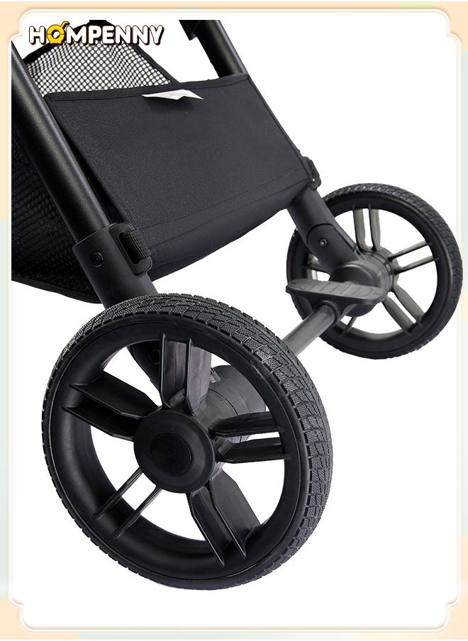 Hompenny - Luxury Auto-Folding Baby Stroller with Free Cup Holder, Aerospace-Grade Metal Frame, 35mm Wide Silent Rubber Wheels, One-Hand Auto Recline Adjustment, Washable Fabric, Cabin-Approved, 70KG Weight Capacity, Suitable for Ages 0–6 - Image 1