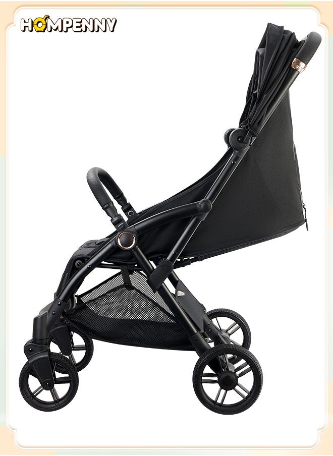 Hompenny - Luxury Auto-Folding Baby Stroller with Free Cup Holder, Aerospace-Grade Metal Frame, 35mm Wide Silent Rubber Wheels, One-Hand Auto Recline Adjustment, Washable Fabric, Cabin-Approved, 70KG Weight Capacity, Suitable for Ages 0–6 - Image 1