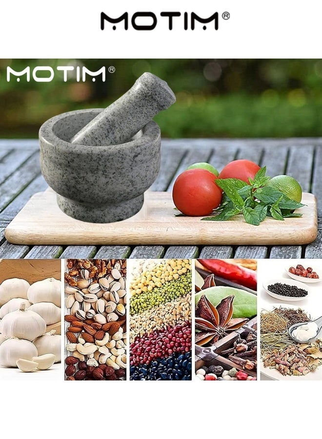موتيم مجموعة الملاط والمدقة الجرانيت - 6 بوصة طاحونة عشب الجرانيت الصلبة الثقيلة للأعشاب وعاء طحن حجر التوابل التايلاندية سحق العشب القوس  - Image 3