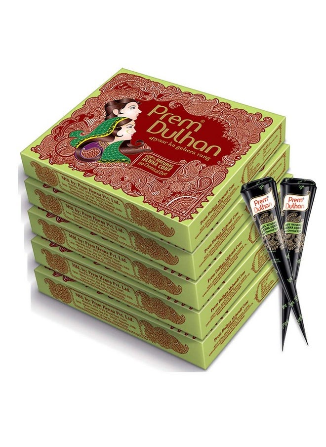 Prem Dulhan Mehendi Cone 12Pc In 1 Box, 100% Pure Leaf Of Natural Henna (Pack Of 5)  - Image 1