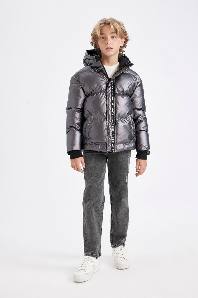 DeFacto Boy Hooded Waterproof Fleece Lined Puffer Jacket - Image 4