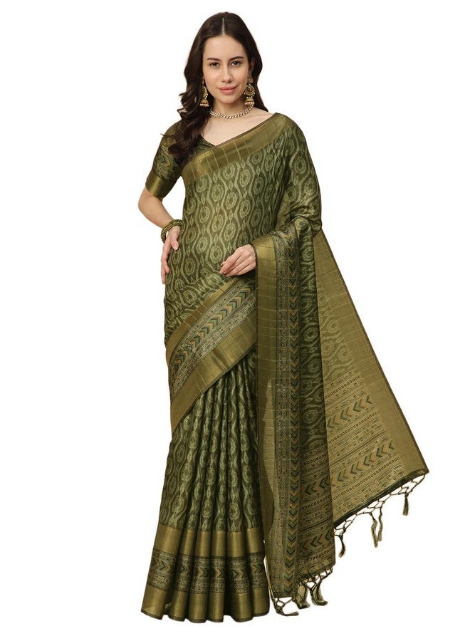 RATAN Women's Printed Art Silk Saree with Unstitched Blouse Piece (ABHI-BP-21850_Green) - Image 1