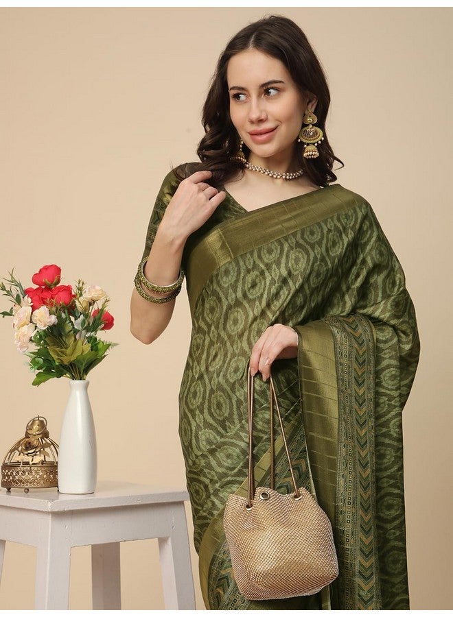 RATAN Women's Printed Art Silk Saree with Unstitched Blouse Piece (ABHI-BP-21850_Green) - Image 3