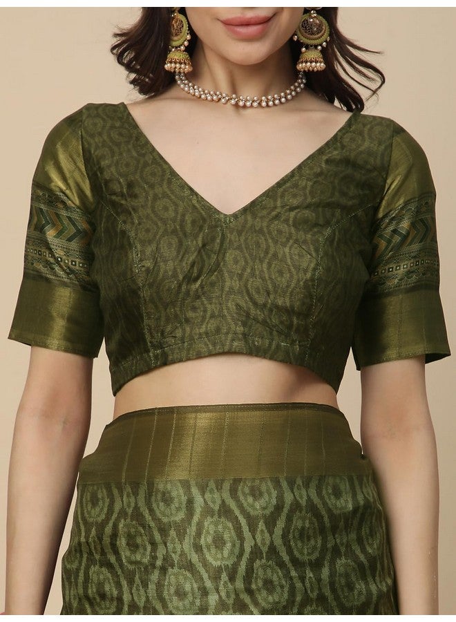 RATAN Women's Printed Art Silk Saree with Unstitched Blouse Piece (ABHI-BP-21850_Green) - Image 4