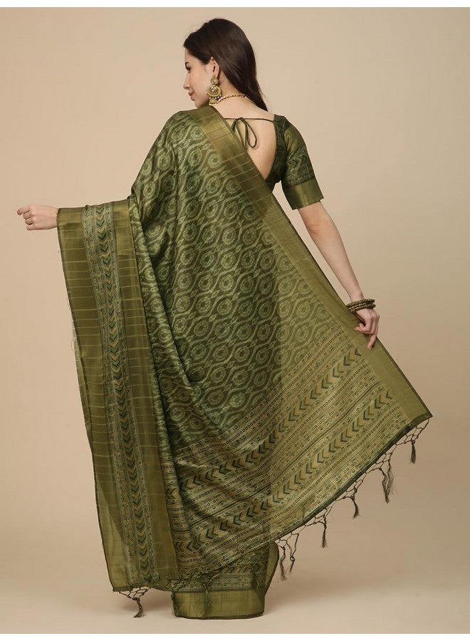 RATAN Women's Printed Art Silk Saree with Unstitched Blouse Piece (ABHI-BP-21850_Green) - Image 2