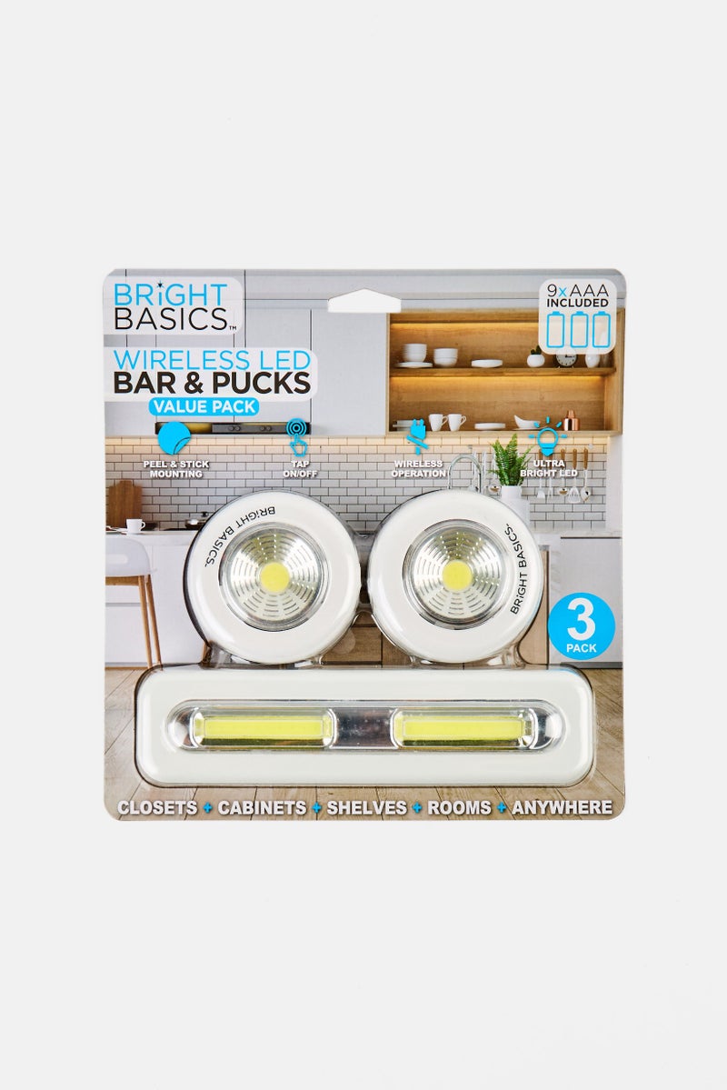 Bright Basics 3 Piece Wireless Led Bar And Pucks, White  - Image 1
