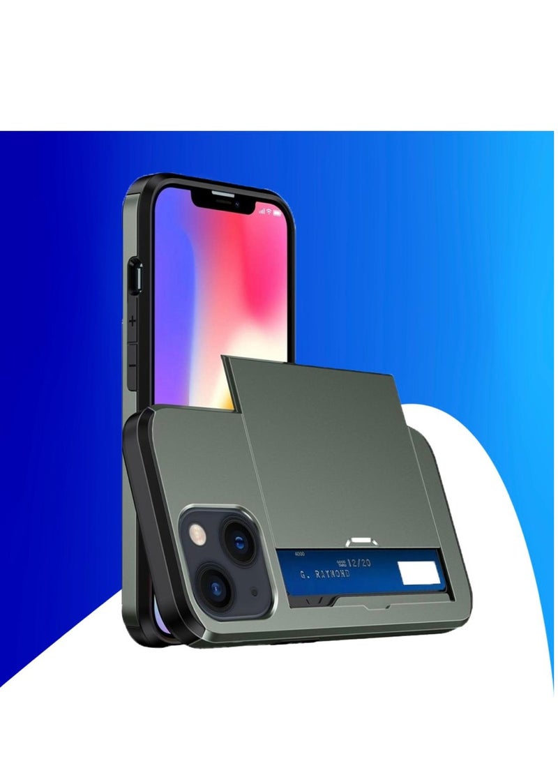 GULFLINK iPhone 15 Plus Case with Card Holder Heavy Duty Dual Layer Hidden Card Slot Slim Wallet case Green - Image 3