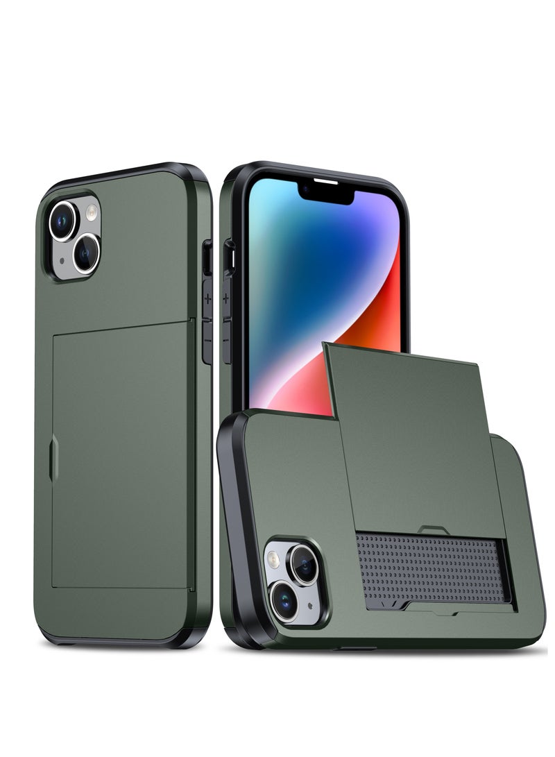 GULFLINK iPhone 15 Plus Case with Card Holder Heavy Duty Dual Layer Hidden Card Slot Slim Wallet case Green - Image 1