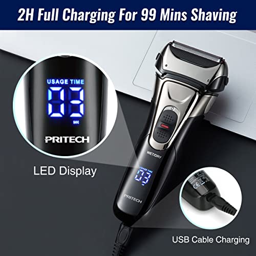 PRITECH Electric Razor for Men, Waterproof Foil Electric Shavers with Beard Trimmer, Cordless Rechargeable Razor for Shaving Face, LED Display Wet Dry Use - Image 5