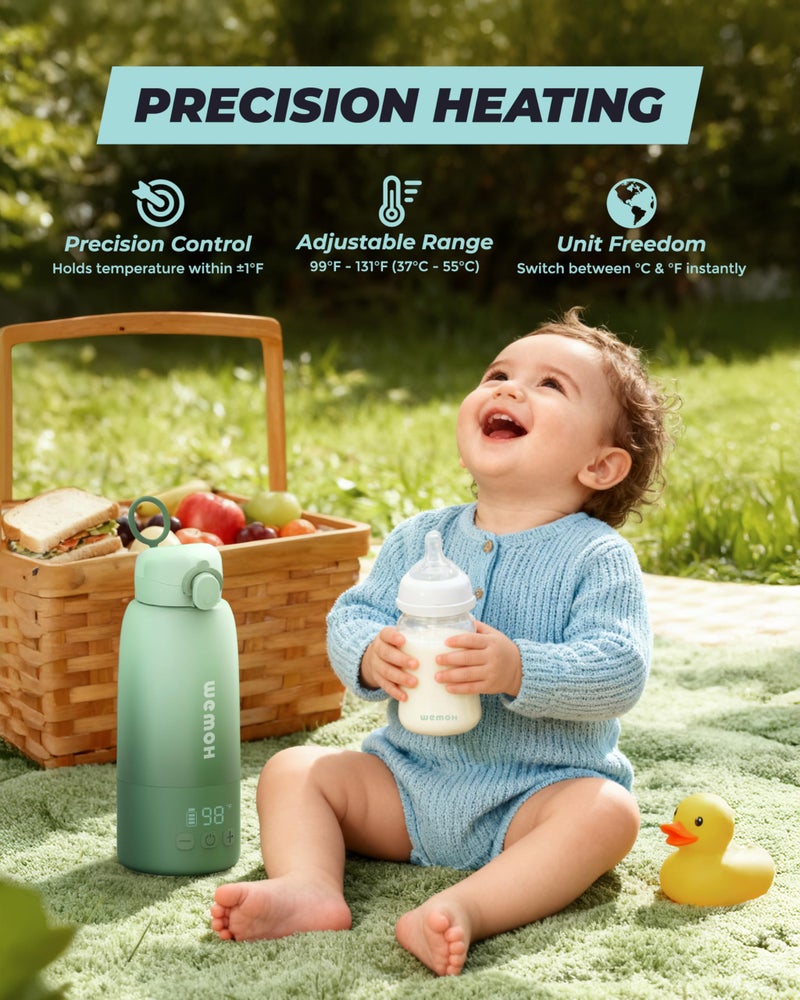 WEMOH Upgraded Portable Milk Warmer with Self-Clean Function, 110W Fast Heating for Breast Milk & Formula, 16oz Large Capacity Travel Bottle Warmer, USB-C Fast Charge, Ideal for Hiking, Flights & Car Use - Image 5