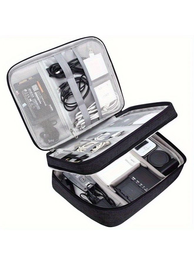 Gray 3 Layer Electronic Storage Organizer Bag With Multiple Compartments For Travel - Image 1