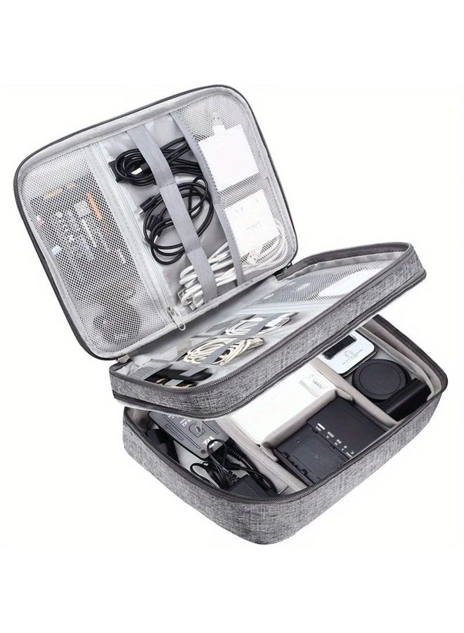 Gray 3 Layer Electronic Storage Organizer Bag With Multiple Compartments For Travel - Image 2