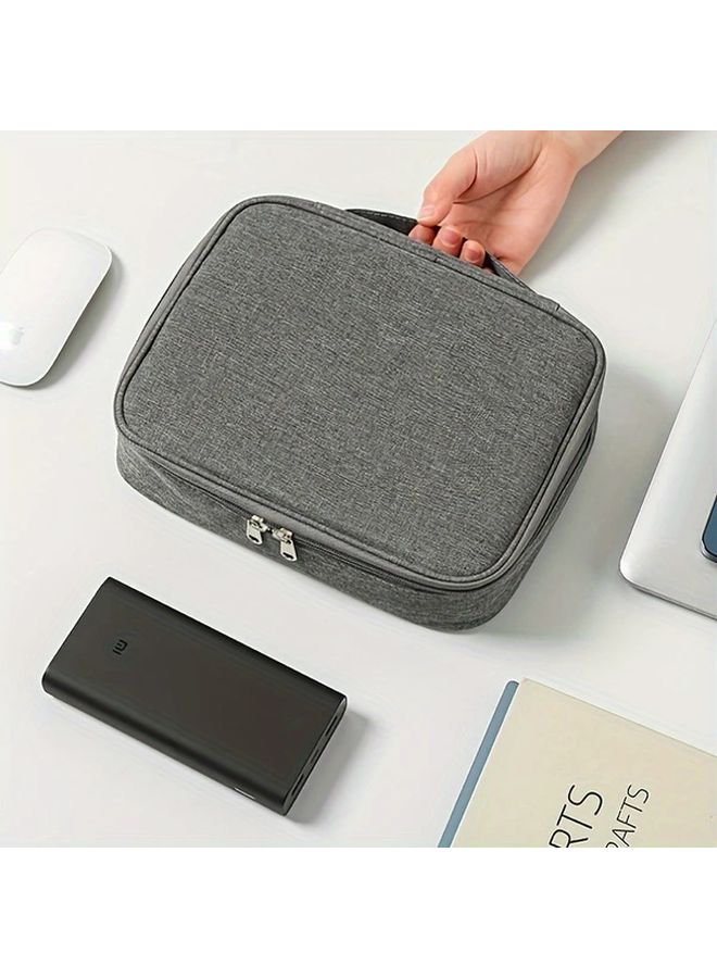 Gray 3 Layer Electronic Storage Organizer Bag With Multiple Compartments For Travel - Image 4