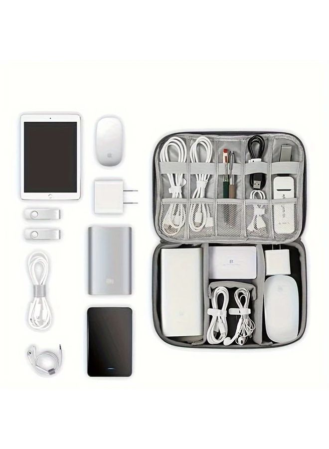 Gray 3 Layer Electronic Storage Organizer Bag With Multiple Compartments For Travel - Image 5