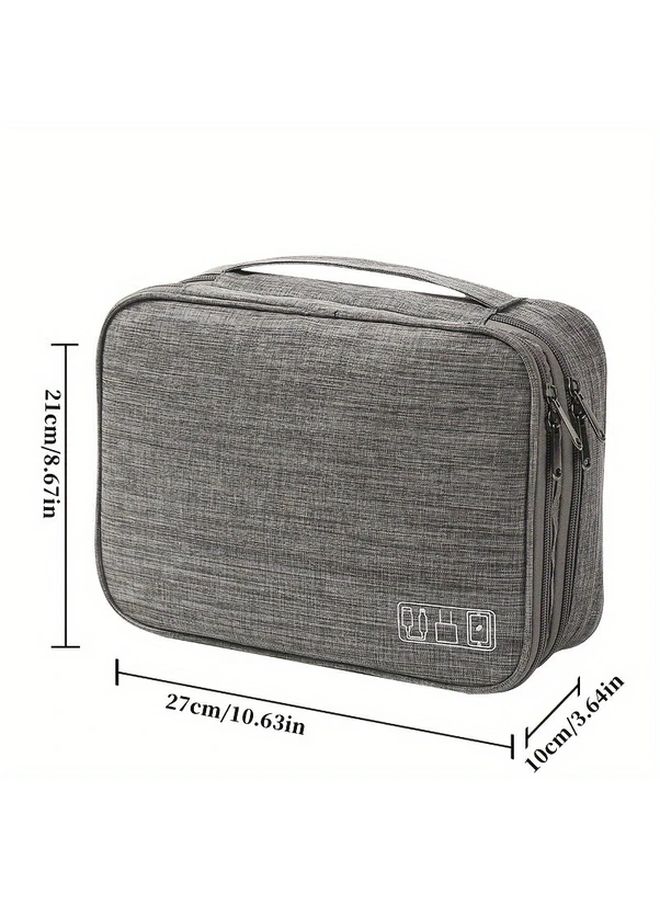 Gray 3 Layer Electronic Storage Organizer Bag With Multiple Compartments For Travel - Image 3