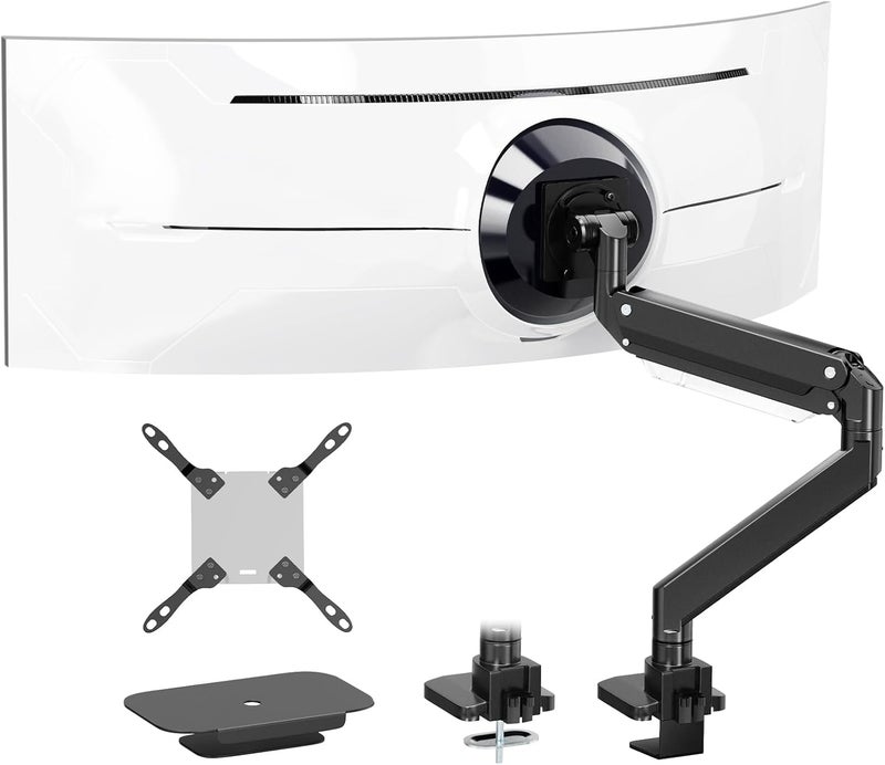 PUTORSEN Monitor Desk Mount Heavy Duty Design Premium Aluminium Swivelling Tilting Height Adjustable Single Arm Monitor Mount for 17 - 57 Inch LED LCD Screens, VESA 75 x 75 - 200 x 200 mm Weighs 27 kg - Image 1