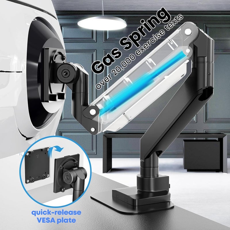 PUTORSEN Monitor Desk Mount Heavy Duty Design Premium Aluminium Swivelling Tilting Height Adjustable Single Arm Monitor Mount for 17 - 57 Inch LED LCD Screens, VESA 75 x 75 - 200 x 200 mm Weighs 27 kg - Image 5
