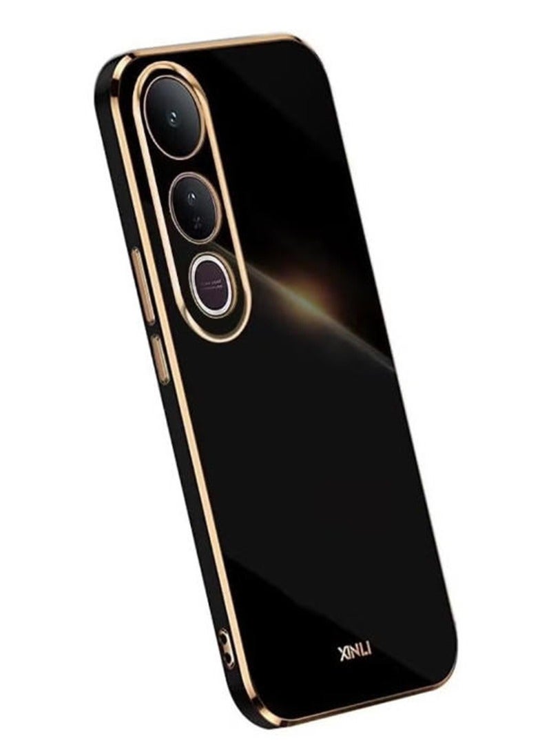 SanHu for vivo V50 Lite 5G Case, Plating Soft Back Cover, Raised Full Camera Protection, Slim Thin TPU Mobile Phone Case for vivo V50 Lite 5G, Black