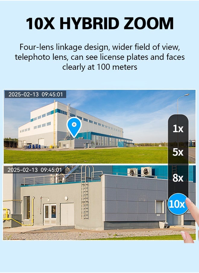 AL RAID 10x zoom surveillance camera, 20MP Wifi IPC360, outdoor three-lens three-screen intelligent human tracking camera, three types of intelligent night vision (up to 30 meters), two-way talk, rainproof, lightning-proof, dustproof, all-round monitoring coverage without blind spots - Image 5