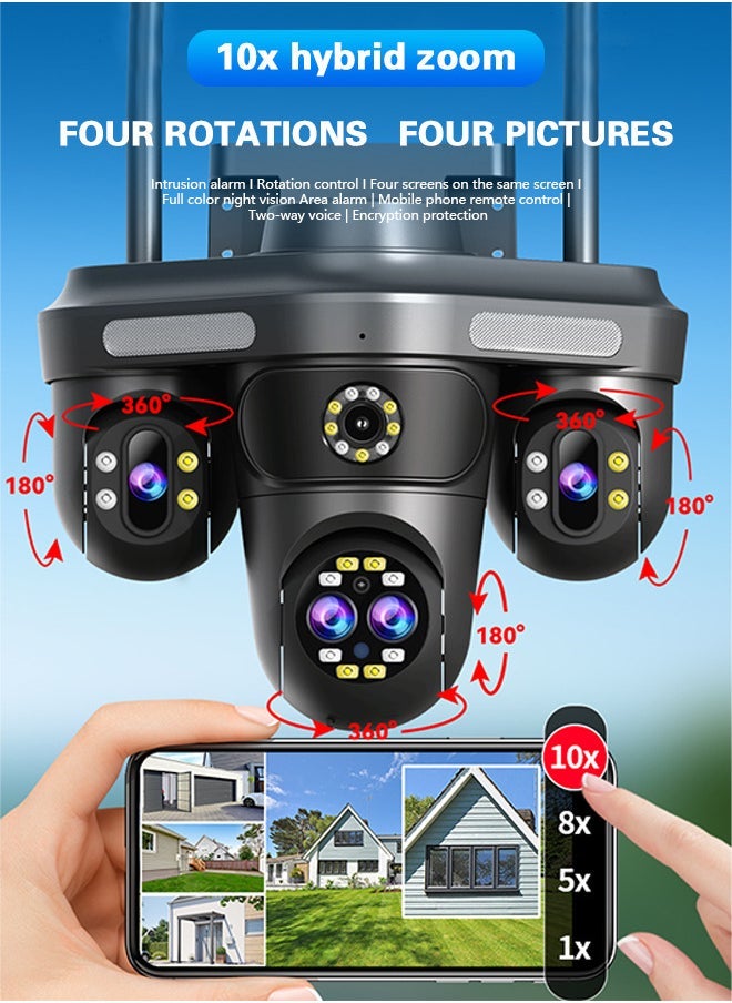 AL RAID 10x zoom surveillance camera, 20MP Wifi IPC360, outdoor three-lens three-screen intelligent human tracking camera, three types of intelligent night vision (up to 30 meters), two-way talk, rainproof, lightning-proof, dustproof, all-round monitoring coverage without blind spots - Image 1