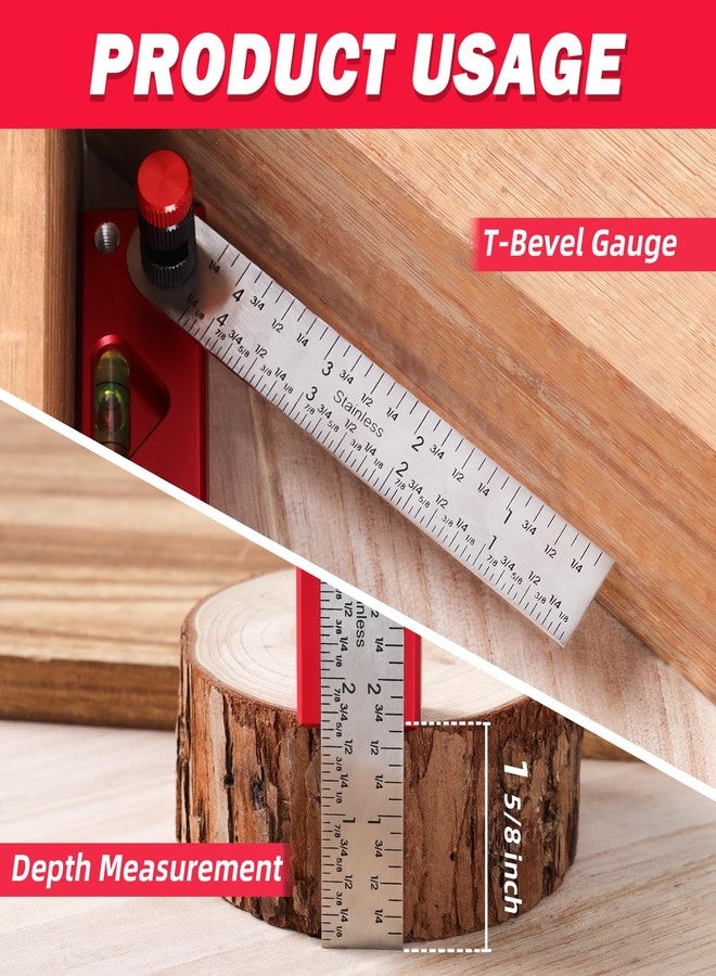 VNW 6-in-1 Carpenter Square 7 inch (1/16" Precision) Rafter Square Multi-Purpose Carpenter Tools : Square, Protractor, Ruler, Marking Gauge, T-Bevel Gauge,Bubble Level - Image 5