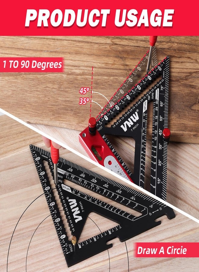 VNW 6-in-1 Carpenter Square 7 inch (1/16" Precision) Rafter Square Multi-Purpose Carpenter Tools : Square, Protractor, Ruler, Marking Gauge, T-Bevel Gauge,Bubble Level - Image 4