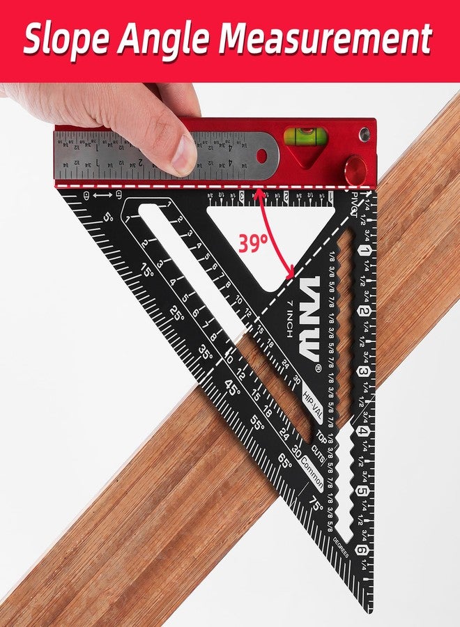VNW 6-in-1 Carpenter Square 7 inch (1/16" Precision) Rafter Square Multi-Purpose Carpenter Tools : Square, Protractor, Ruler, Marking Gauge, T-Bevel Gauge,Bubble Level - Image 3