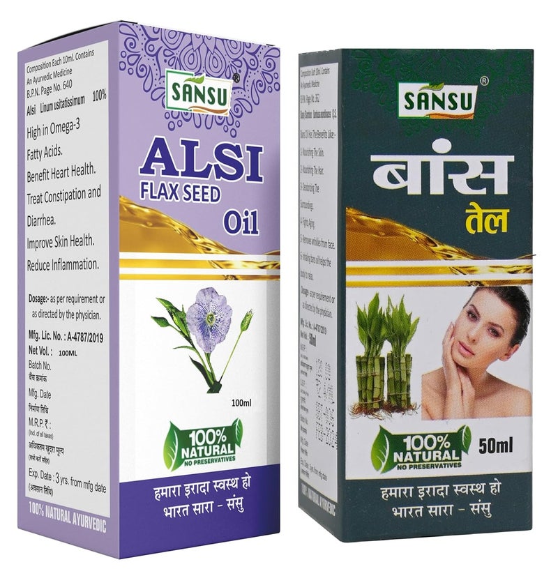 SANSU Sansu Alsi ka Tel 100ml With Bans Oll Bamboo Oil 50ml Pack of 2  - Image 1