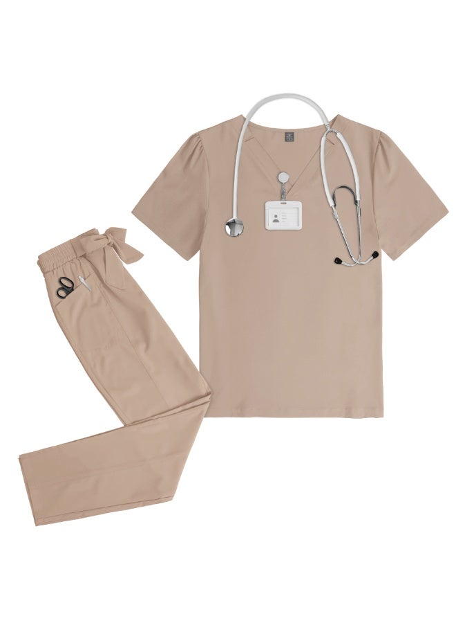 NIBEMINENT Nurse Surgical Uniform Women Doctor Costume Set Solid Color V-neck Pocket Quick-drying Top+pants Oral Dental Surgery Uniform Set - Image 1